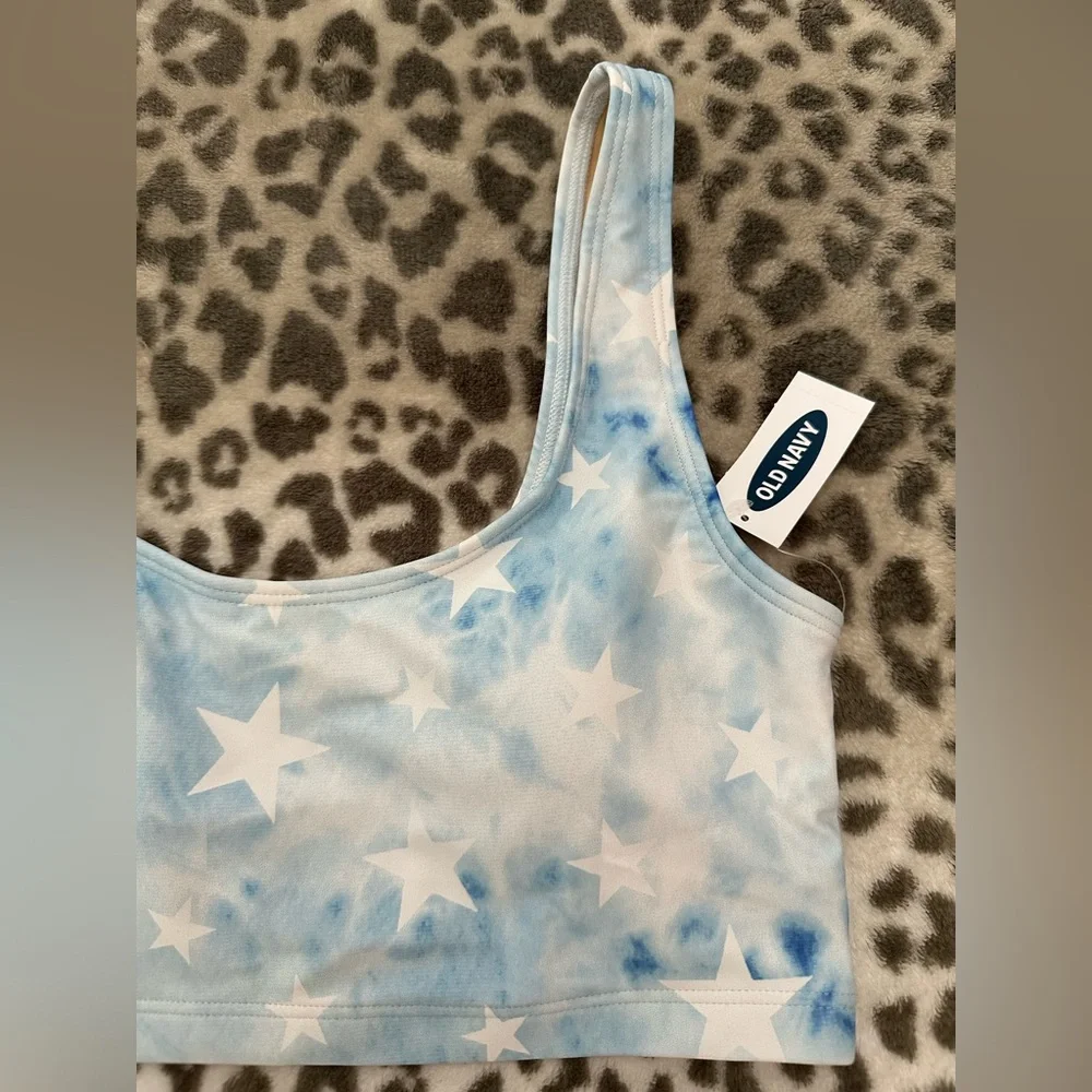 Old Navy Scoop-Neck Swim Bikini Top in Tie Dye Blue Star Print Size Small